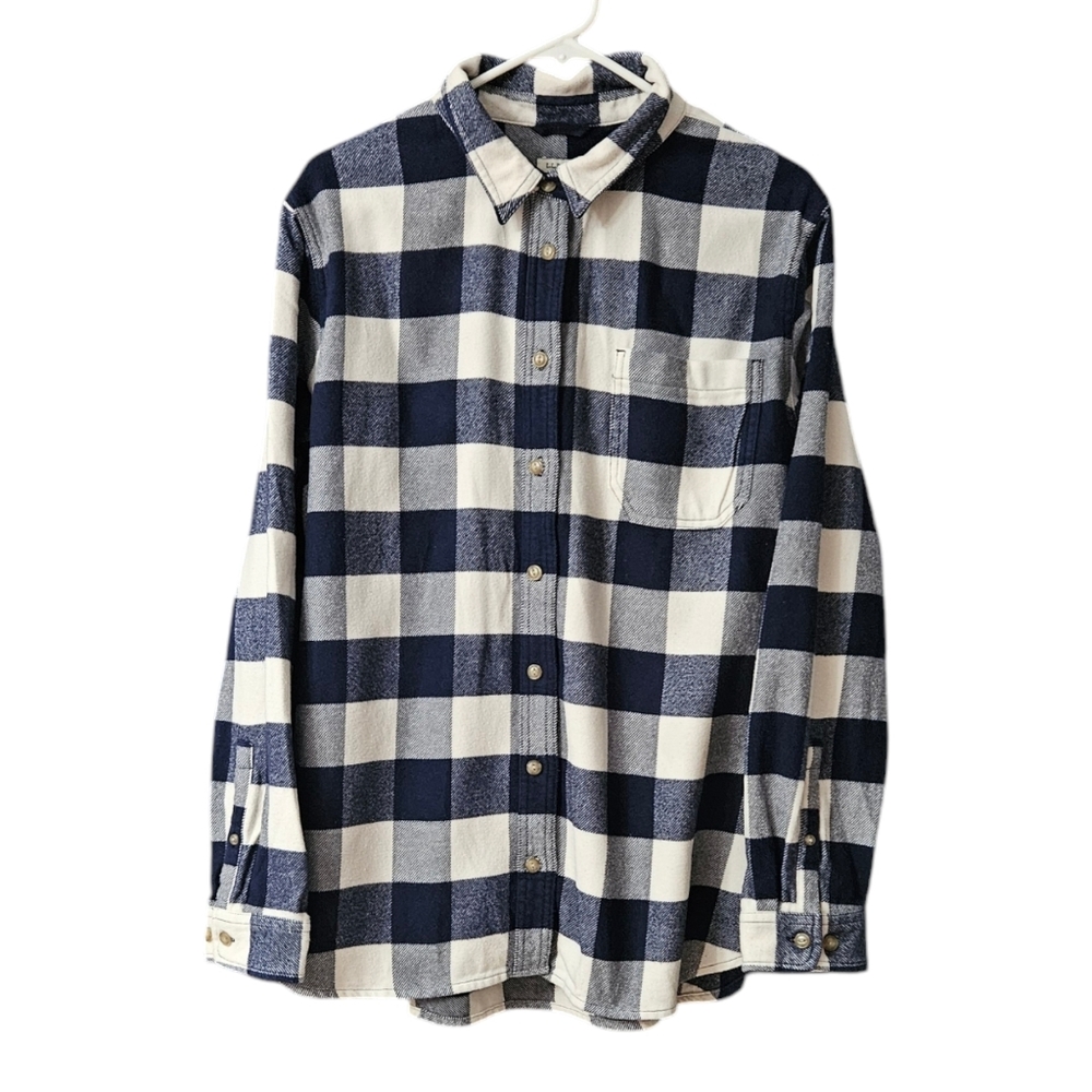 L.L. Bean Men's Long Sleeve Flannel Shirt Organic Cotton Size XL Blue White